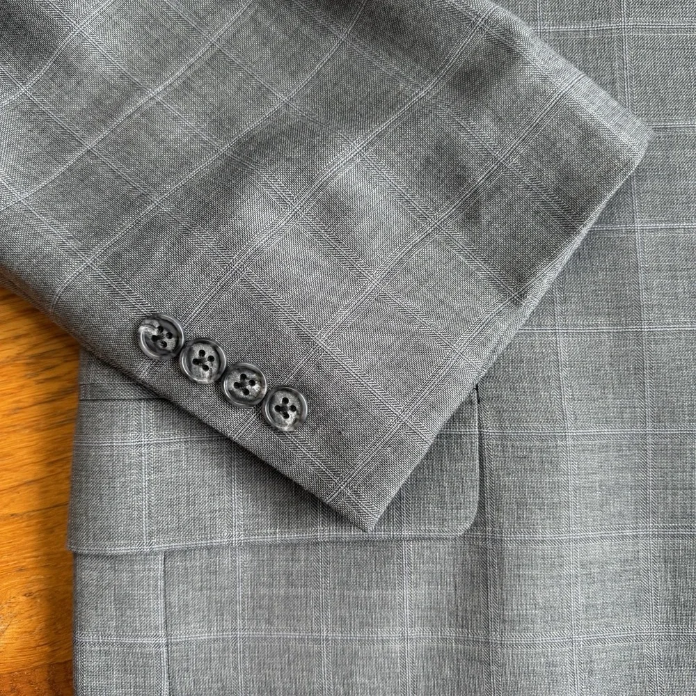 Jos A Bank Mens Suit 50R 45x30 Grey Windowpane Two Button Wool Tailored Fit